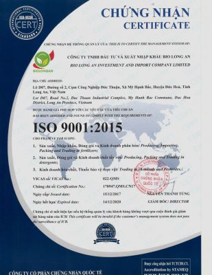 Chứng nhận hệ thống quản lý phù hợp với các yêu cầu tiêu chuẩn ICO 9001:2015